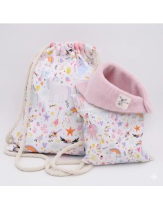 Geschenkset "Einhorn-Wunder" – Turnbeutel, Wetbag & Halstuch