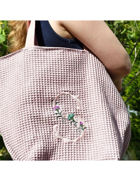 Personalisierte Waffel-Umhängetasche "Altrosa" | Mommy Bag - Stoffstruktur und Material