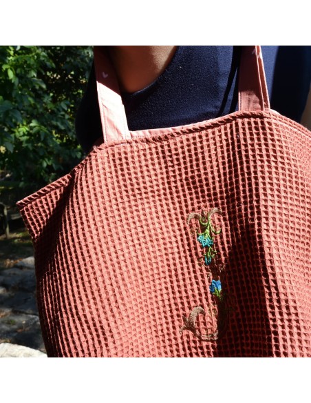 Personalisierte Waffel-Umhängetasche "Ziegelrot" | Mommy Bag - Detailansicht