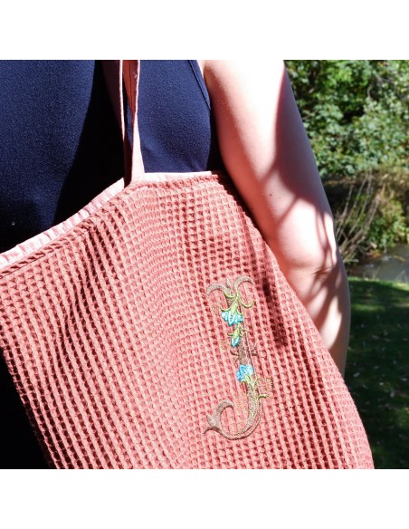 Personalisierte Waffel-Umhängetasche "Ziegelrot" | Mommy Bag - Stoffstruktur und Material