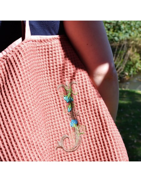 Personalisierte Waffel-Umhängetasche "Ziegelrot" | Mommy Bag - Rückansicht
