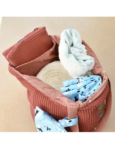 Personalisierte Waffel-Umhängetasche "Ziegelrot" | Mommy Bag - Seitenansicht