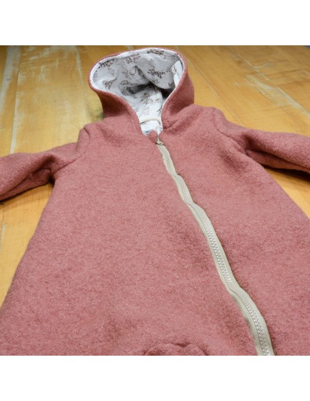 Wollwalk Overall "Mäuseliebe" (Altrosa) mit niedlichem Baumwollfutter - Detailansicht