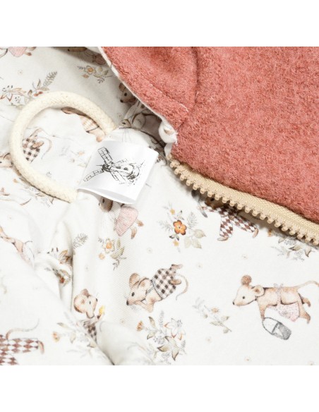 Wollwalk Overall "Mäuseliebe" (Altrosa) mit niedlichem Baumwollfutter - Stoffstruktur und Material
