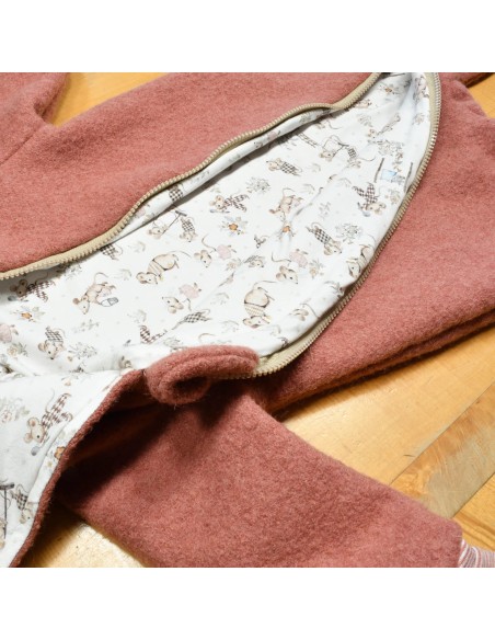 Wollwalk Overall "Mäuseliebe" (Altrosa) mit niedlichem Baumwollfutter - Praktisch im Alltag