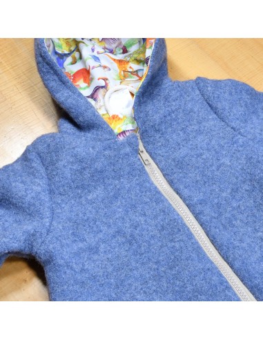 Wollwalk Overall "Dino-Abenteuer" (Blau) mit hübschem Baumwollfutter - Detailansicht