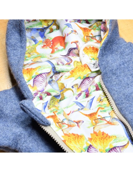 Wollwalk Overall "Dino-Abenteuer" (Blau) mit hübschem Baumwollfutter - Stoffstruktur und Material