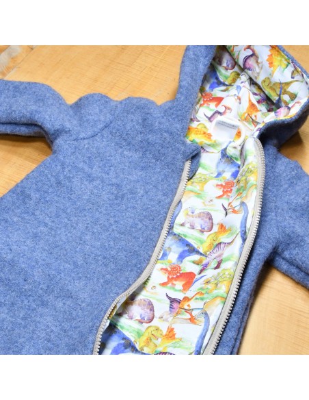 Wollwalk Overall "Dino-Abenteuer" (Blau) mit hübschem Baumwollfutter - Weitere Perspektive