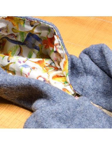 Wollwalk Overall "Dino-Abenteuer" (Blau) mit hübschem Baumwollfutter - Design-Elemente