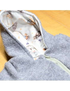 Wollwalk Overall "Gute Nacht" (Grau) mit süßen Baumwollfutter