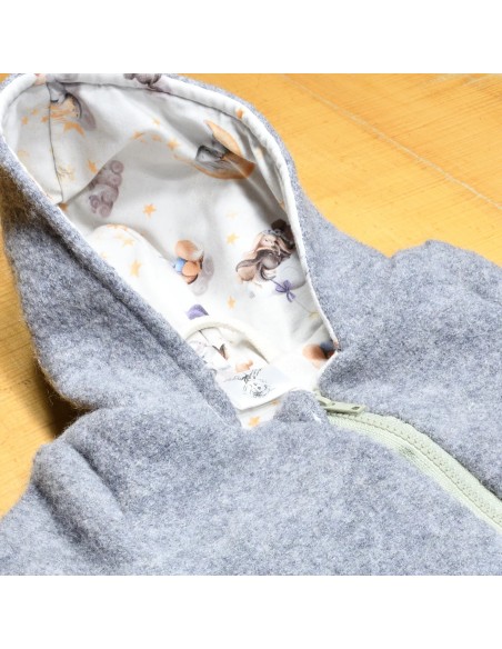 Wollwalk Overall "Gute Nacht" (Grau) mit süßen Baumwollfutter