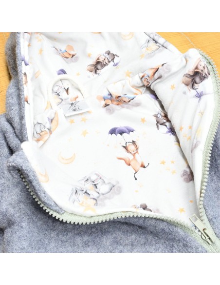 Wollwalk Overall "Gute Nacht" (Grau) mit süßen Baumwollfutter - Verarbeitung im Detail
