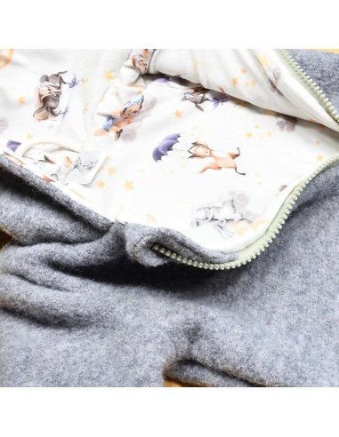 Wollwalk Overall "Gute Nacht" (Grau) mit süßen Baumwollfutter - Stoffstruktur und Material