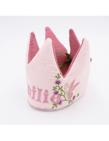 Geburtstagskrone "Schmetterling" (Rosa) | personalisierbar mit Namen - Nahaufnahme