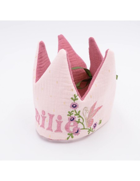 Geburtstagskrone "Schmetterling" (Rosa) | personalisierbar mit Namen - Nahaufnahme