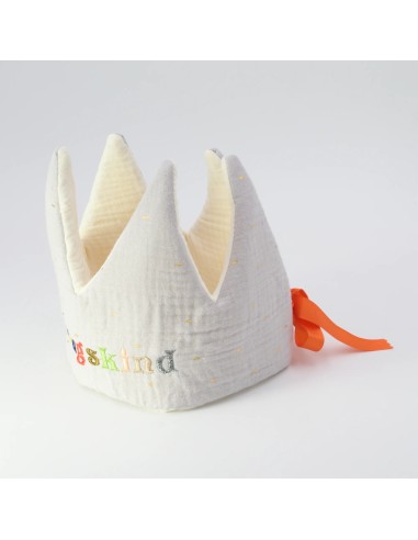 Geburtstagskrone "Geburtstagskind" (Grau-Creme) | aus Musselin - Stoffstruktur und Material