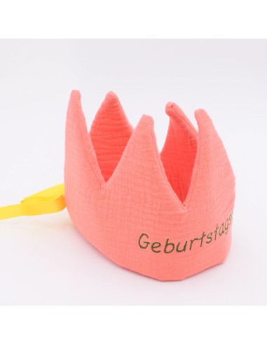 Geburtstagskrone (Koralle) | Musselin | personalisierbar - Rückansicht