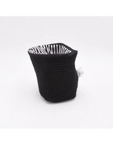 Utensilo "Klassik" (Schwarz-Gestreift) | Körbchen aus Waffelpique | 3 Größen - Seitenansicht