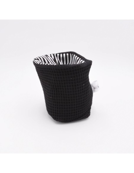 Utensilo "Klassik" (Schwarz-Gestreift) | Körbchen aus Waffelpique | 3 Größen - Seitenansicht