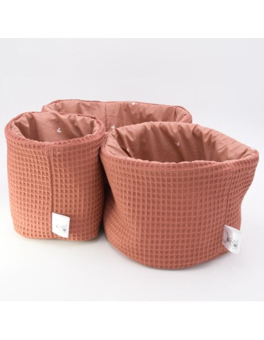 Utensilo "Herzenswärme" (Ziegelrot) | Körbchen aus Waffelpique | 3 Größen - Detailansicht
