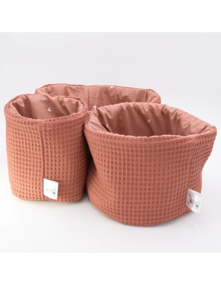 Utensilo "Herzenswärme" (Ziegelrot) | Körbchen aus Waffelpique | 3 Größen - Detailansicht