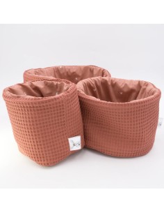 Utensilo "Herzenswärme" (Ziegelrot) | Körbchen aus Waffelpique | 3 Größen 2