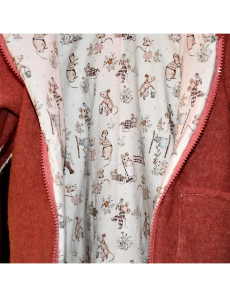 Walkjacke "Mäuseliebe" (Altrosa) mit niedlichem Futter - Qualitätsmerkmal