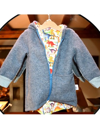 Walkjacke "Dino-Abenteuer" (Blau) mit hübschem Baumwollfutter - Handgemacht in Bayern