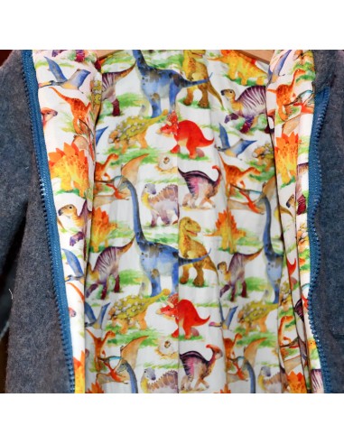 Walkjacke "Dino-Abenteuer" (Blau) mit hübschem Baumwollfutter - Manufaktur-Qualität