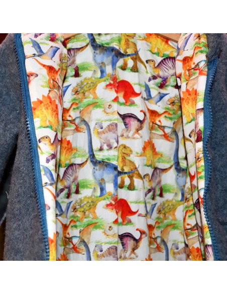 Walkjacke "Dino-Abenteuer" (Blau) mit hübschem Baumwollfutter - Manufaktur-Qualität