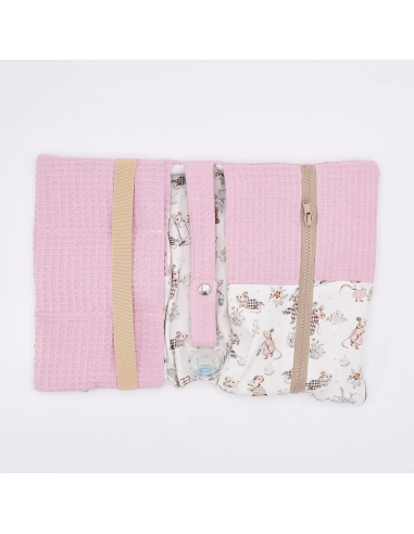 Windeltasche "Mäusetanz" (Rosa) | Waffelpique & Baumwolle - Verarbeitung im Detail