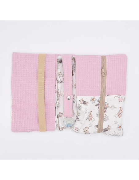 Windeltasche "Mäusetanz" (Rosa) | Waffelpique & Baumwolle - Verarbeitung im Detail