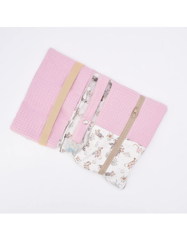 Windeltasche "Mäusetanz" (Rosa) | Waffelpique & Baumwolle - Stoffstruktur und Material