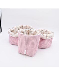 Utensilo "Mäusetanz" (Rosa) | Stoffkörbchen aus Waffelpique & Baumwolle