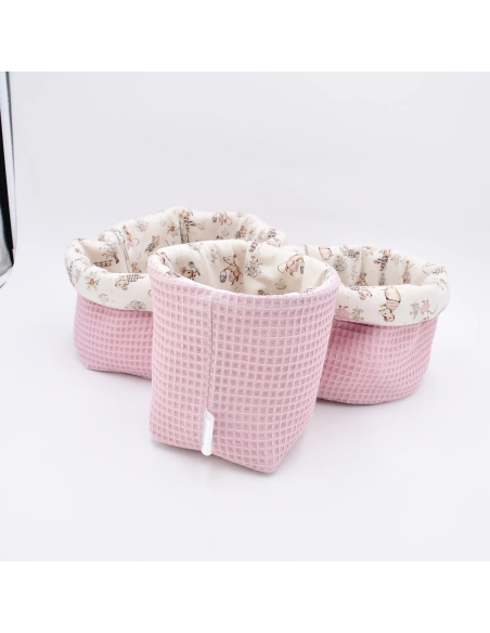 Utensilo "Mäusetanz" (Rosa) | Stoffkörbchen aus Waffelpique & Baumwolle