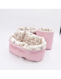 Utensilo "Mäusetanz" (Rosa) | Stoffkörbchen aus Waffelpique & Baumwolle 2