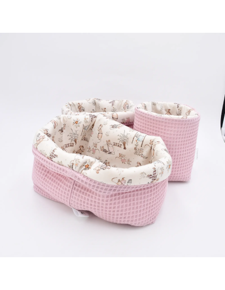 Utensilo "Mäusetanz" (Rosa) | Stoffkörbchen aus Waffelpique & Baumwolle - Detailansicht