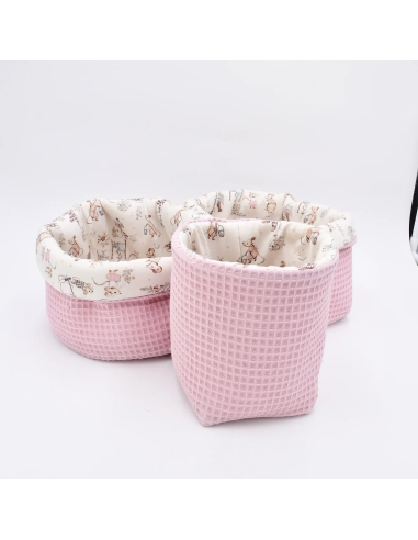 Utensilo "Mäusetanz" (Rosa) | Stoffkörbchen aus Waffelpique & Baumwolle - Stoffstruktur und Material