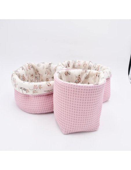 Utensilo "Mäusetanz" (Rosa) | Stoffkörbchen aus Waffelpique & Baumwolle - Stoffstruktur und Material