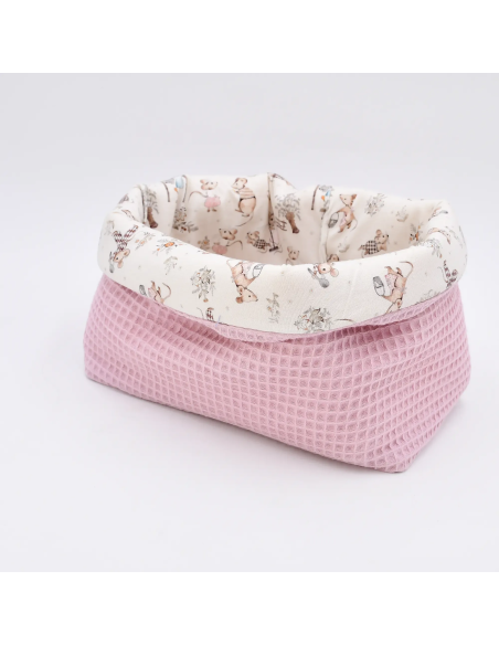 Utensilo "Mäusetanz" (Rosa) | Stoffkörbchen aus Waffelpique & Baumwolle - Rückansicht