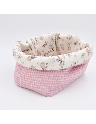 Utensilo "Mäusetanz" (Rosa) | Stoffkörbchen aus Waffelpique & Baumwolle - Nahaufnahme