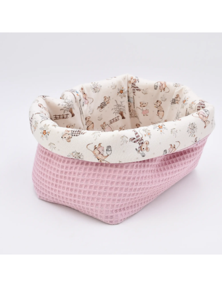 Utensilo "Mäusetanz" (Rosa) | Stoffkörbchen aus Waffelpique & Baumwolle - Nahaufnahme