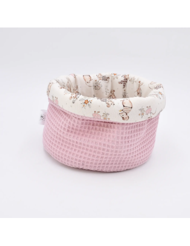 Utensilo "Mäusetanz" (Rosa) | Stoffkörbchen aus Waffelpique & Baumwolle - Handgemacht in Bayern