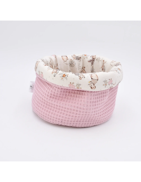 Utensilo "Mäusetanz" (Rosa) | Stoffkörbchen aus Waffelpique & Baumwolle - Handgemacht in Bayern