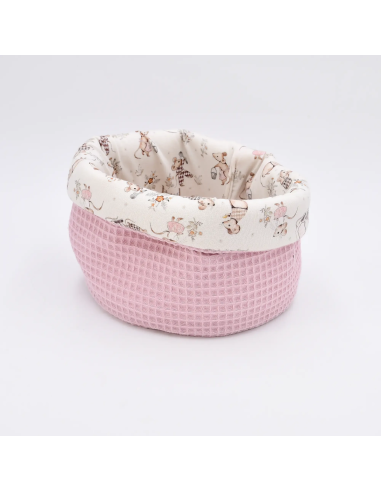Utensilo "Mäusetanz" (Rosa) | Stoffkörbchen aus Waffelpique & Baumwolle - Seitenansicht