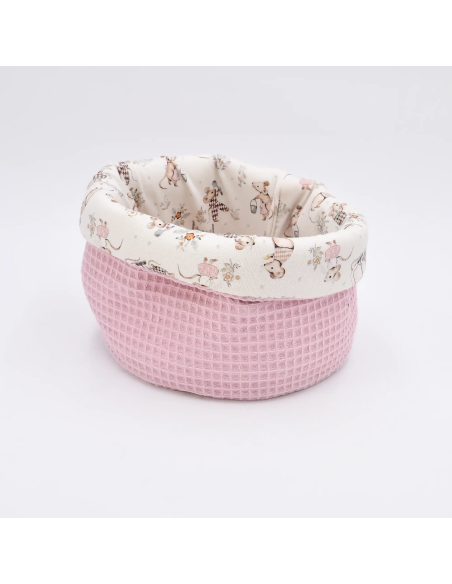 Utensilo "Mäusetanz" (Rosa) | Stoffkörbchen aus Waffelpique & Baumwolle - Seitenansicht