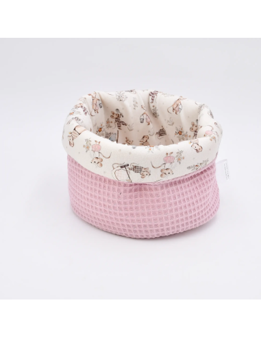 Utensilo "Mäusetanz" (Rosa) | Stoffkörbchen aus Waffelpique & Baumwolle - Farbwirkung