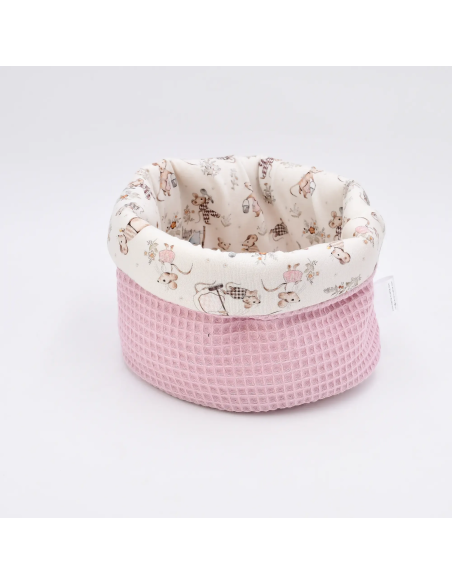Utensilo "Mäusetanz" (Rosa) | Stoffkörbchen aus Waffelpique & Baumwolle - Farbwirkung