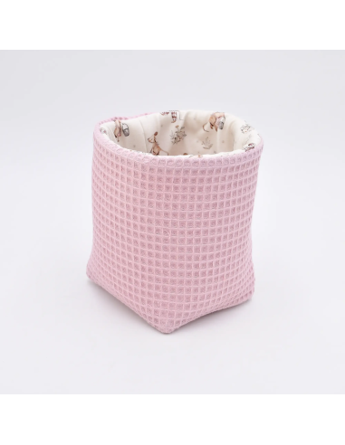 Utensilo "Mäusetanz" (Rosa) | Stoffkörbchen aus Waffelpique & Baumwolle - Design-Elemente