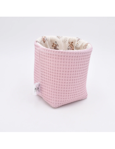 Utensilo "Mäusetanz" (Rosa) | Stoffkörbchen aus Waffelpique & Baumwolle - Manufaktur-Qualität